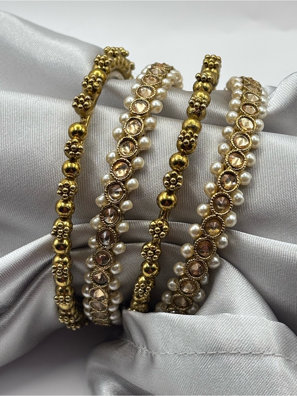 Vintage Pearl & Crystal Stacking Bangle Set